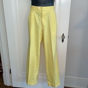 Vintage 80s Bobby Jones Collection yellow cotton pleat front cuffed hem pants